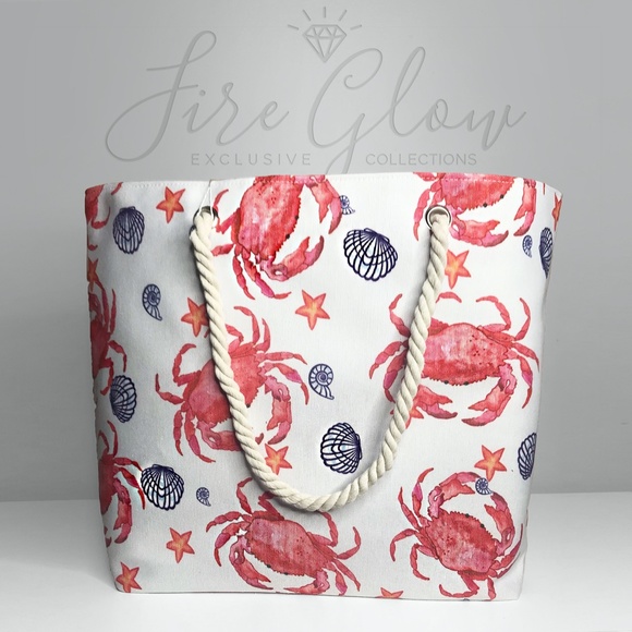 Crab Seashell Star Print Beach Tote Bag - Picture 2 of 8